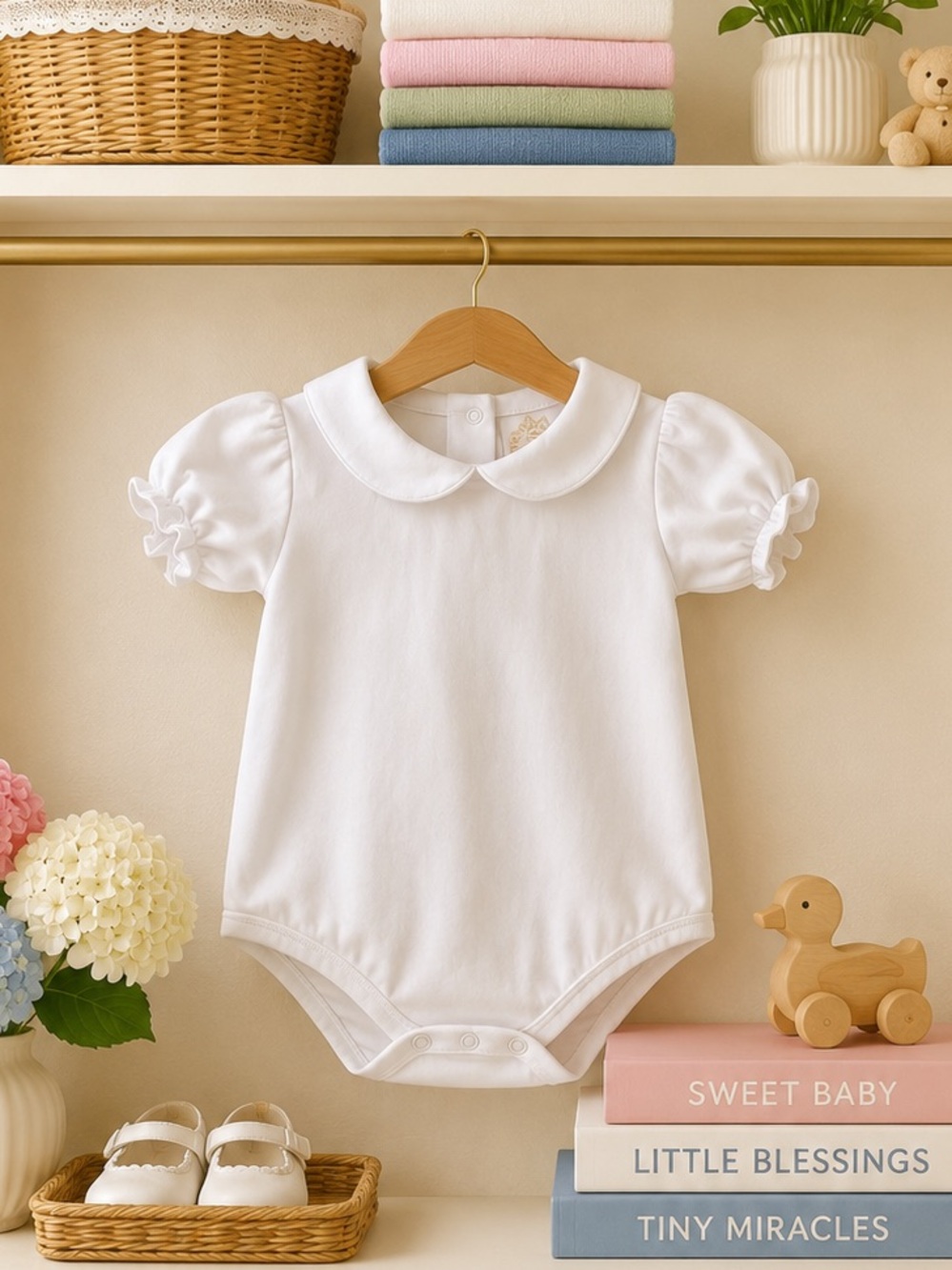 The Beaufort Bonnet Company White Peter Pan Collar One-Piece Bodysuit